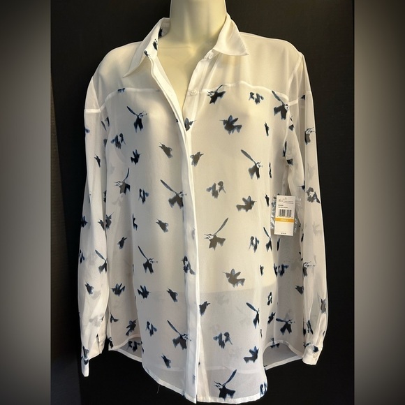 Two by Vince Camuto sheer long sleeve bird print button down shirt. Sz-S NWT Z5 - Picture 1 of 11
